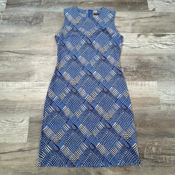 J.McLaughlin Catalina Cloth Sheath Dress Blue Geometric Print Size Small - Picture 1 of 8